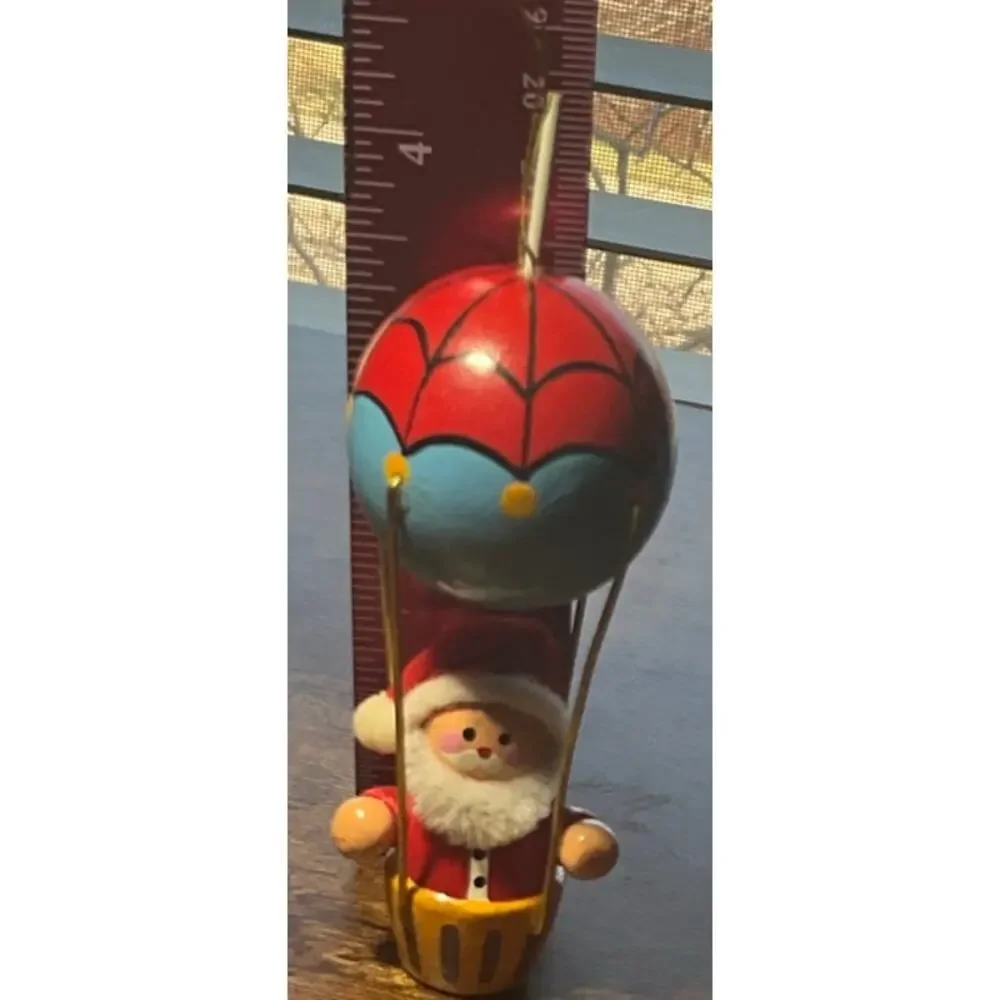 Vintage Avon Gallery Orginals Wooden Christmas Ornament Santa Hot Air Balloon